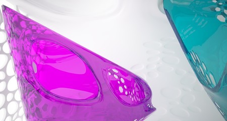 Abstract white and colored glasses interior  with window. 3D illustration and rendering.