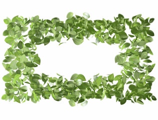 Green leaves frame border isolated on white background. 3D illustration