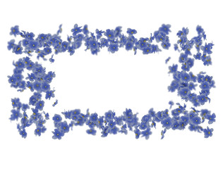 Frame made of blue flowers isolated on white background 