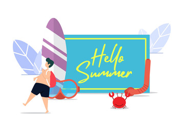 summer party flat creative illustration vector of graphic , summer holiday flat illustration vector , vector hello summer flat illustration for banner website landing page