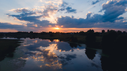 lake night view in the sunset