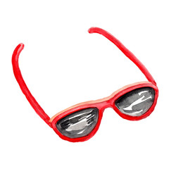 watercolor drawing of the red sunglasses on white