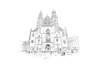 Fototapeta premium St. Stephen's Cathedral. Vienna, Austria. Hand drawn sketch vector illustration.