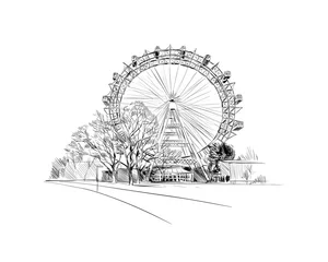 Deurstickers Prater park. Ferris wheel. Vienna, Austria. Hand drawn sketch vector illustration. © romanya
