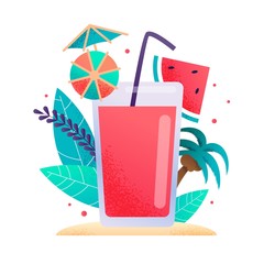 Glass with Fresh Juice or Lemonade Promo Cartoon