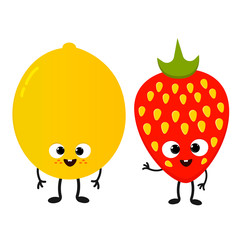 cartoon lemon and strawberry vector ilustration