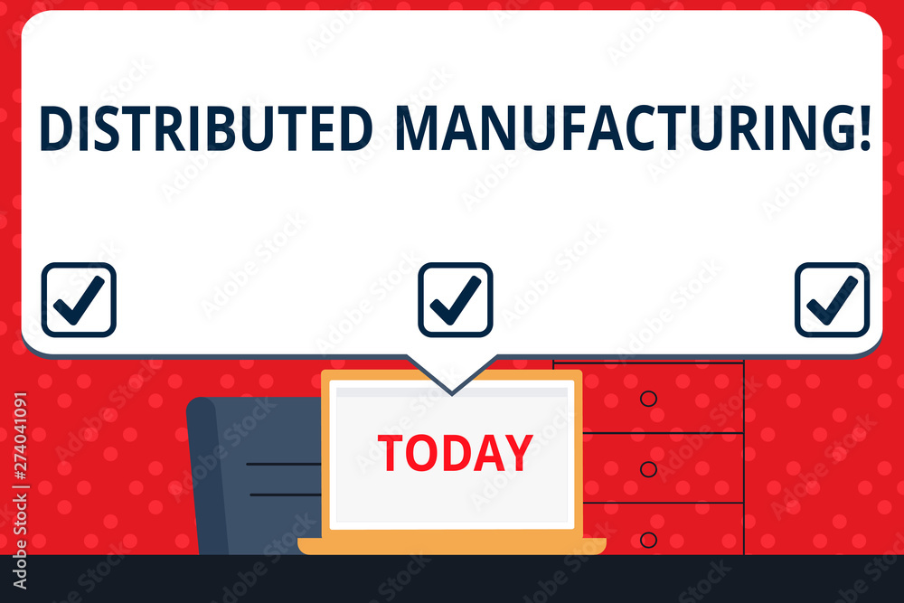 Poster handwriting text distributed manufacturing. concept meaning practiced by enterprises using network f