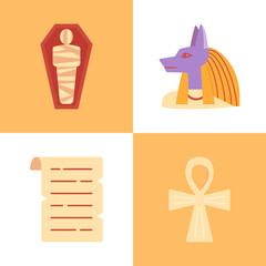 Egyptian religious symbols icon set in flat style