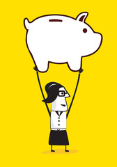 Businesswomen holding up a piggybank