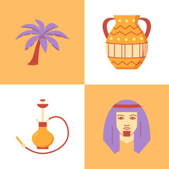 Bedouin man icon set in flat and line style