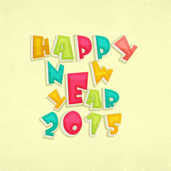 New Year 2015 celebration with colorful text.