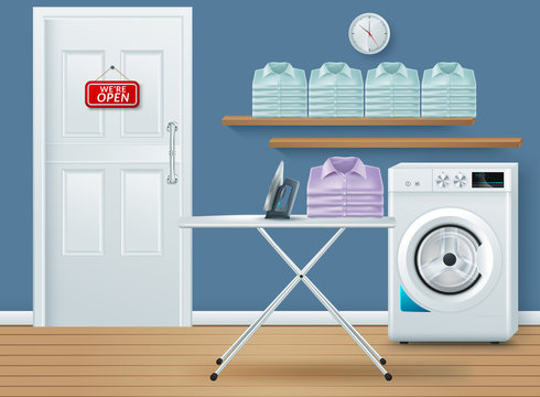 Background. Design Template of Wacher. Front View, Laundry Concept