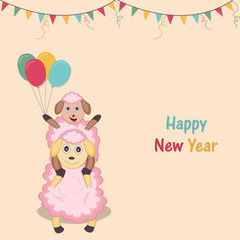 New Year poster or banner in kiddish way.