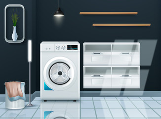 Laundry Room with Washing Machine and Dryer. Flat style with long shadows. Modern trendy design. Vector illustration