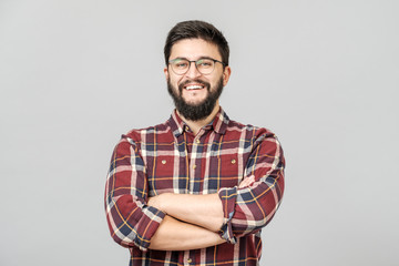 Headshot of satisfied cheerful handsome man isolated