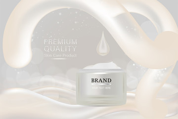 Beauty product, white cosmetic container with advertising background ready to use, luxury skin care ad, illustration vector.	