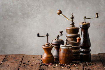 Collection of vintage pepper mills