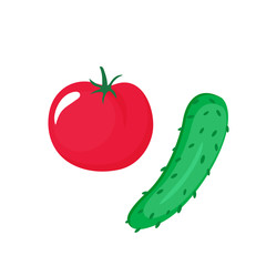 Fresh Red Tomato and cucumber vegetable isolated icon