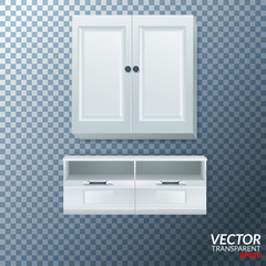 Modern white drawer mockup. Realistic illustration of modern white drawer vector mockup for on transparent background