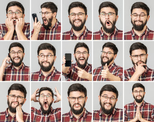 Set of handsome man with different emotions and gestures