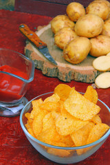 Chips, sauce and potatoes