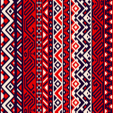 Red black and white ethnic striped geometric seamless pattern, vector