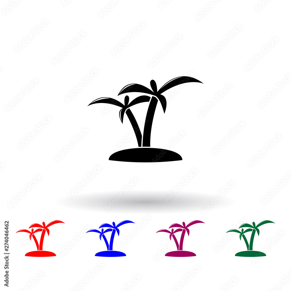 Poster palm trees multi color icon. elements of beach holidays set. simple icon for websites, web design, m