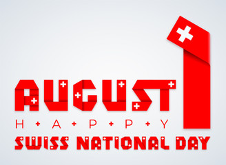 August 1, Swiss National Day congratulatory design with Switzerland flag elements. Vector illustration.
