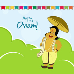Happy onam celebration in King Mahabali and nature style.
