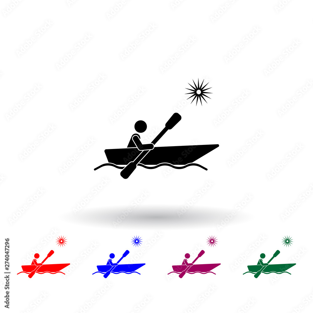 Poster swim in a boat multi color icon. elements of beach holidays set. simple icon for websites, web desig