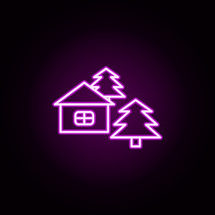 house in the woods neon icon. Elements of camping set. Simple icon for websites, web design, mobile app, info graphics