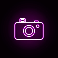 camera neon icon. Elements of camping set. Simple icon for websites, web design, mobile app, info graphics