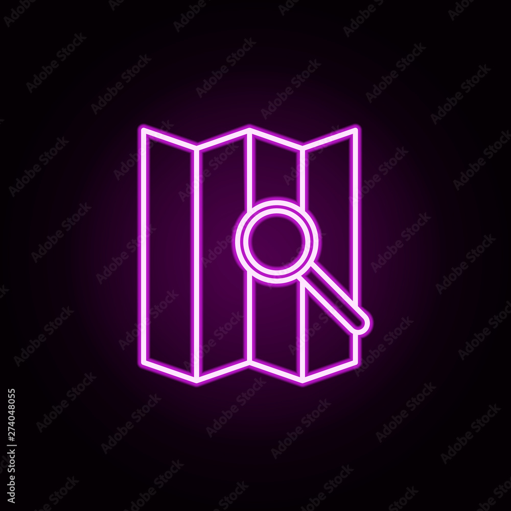Poster search on the map neon icon. elements of camping set. simple icon for websites, web design, mobile a