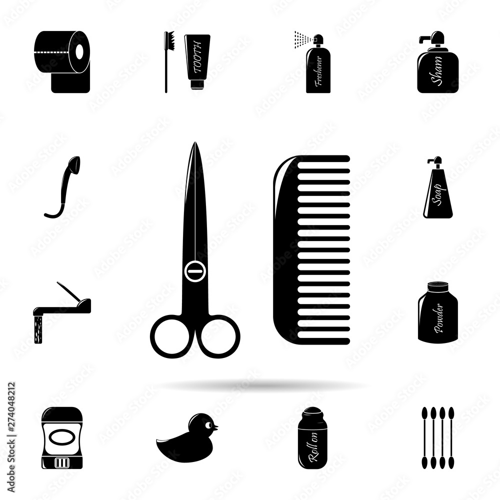 Poster scissors and comb icon. universal set of bathroom for website design and development, app developmen