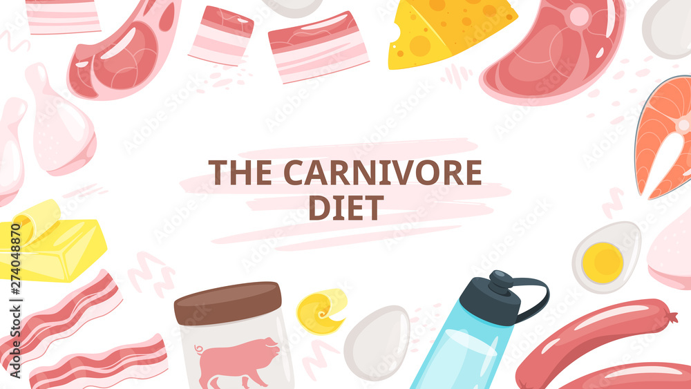 Wall mural carnivore diet menu web banner flat vector template