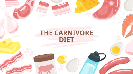 Carnivore diet menu web banner flat vector template