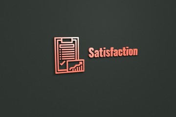 Illustration of Satisfaction with light red text on dark background