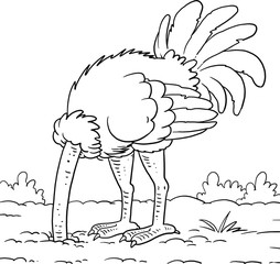 Ostrich Burying its Head in the Moist Sand