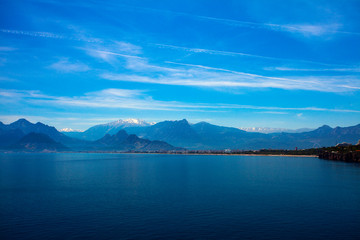 Beautiful landscape of mountains and the Mediterranean sea in Turkey, Antalya.