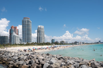 South Beach skyline, shot from South Pointe pier, Miami Beach, Florida, USA