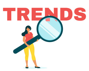 Marketer analyzing Internet trends flat web banner template