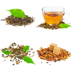 assortment of dry tea, isolated on white
