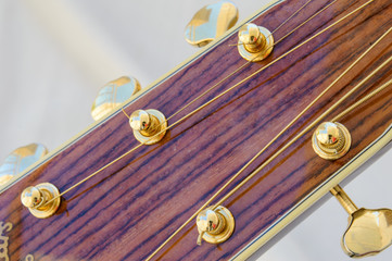 Acoustic Guitar detail - headstock and capstans - above close