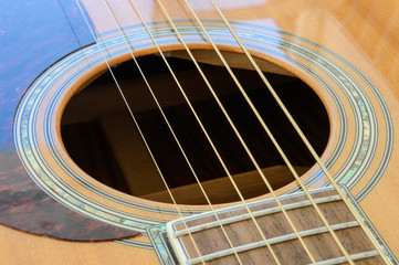 Acoustic Guitar detail - sound hole - above side