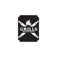 Grills barbecue restaurant logo design inspiration vector template