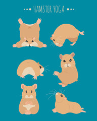 Hamsters yoga poses and exercises. Cute cartoon clipart set.