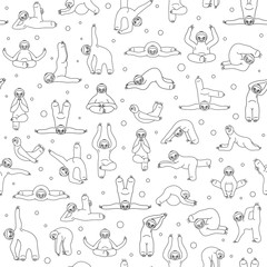 Заголовок: Sloth yoga collection. Funny cartoon animals seamless pattern