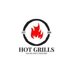 Grills barbecue restaurant logo design inspiration vector template