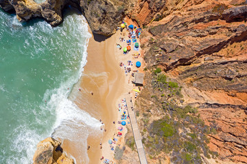 Aerial top shot from Praia Do Camillo in Lagos Portugal © Nataraj
