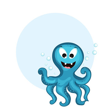 Funny cartoon octopus concept with blank frame.